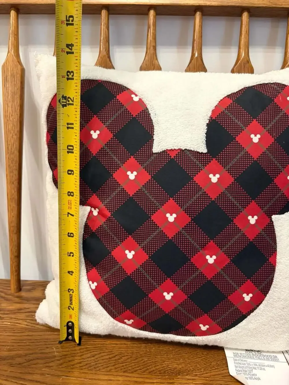 Disney St. Nicholas Square Mickey Mouse Buffalo Plaid Holiday Throw Pillow
